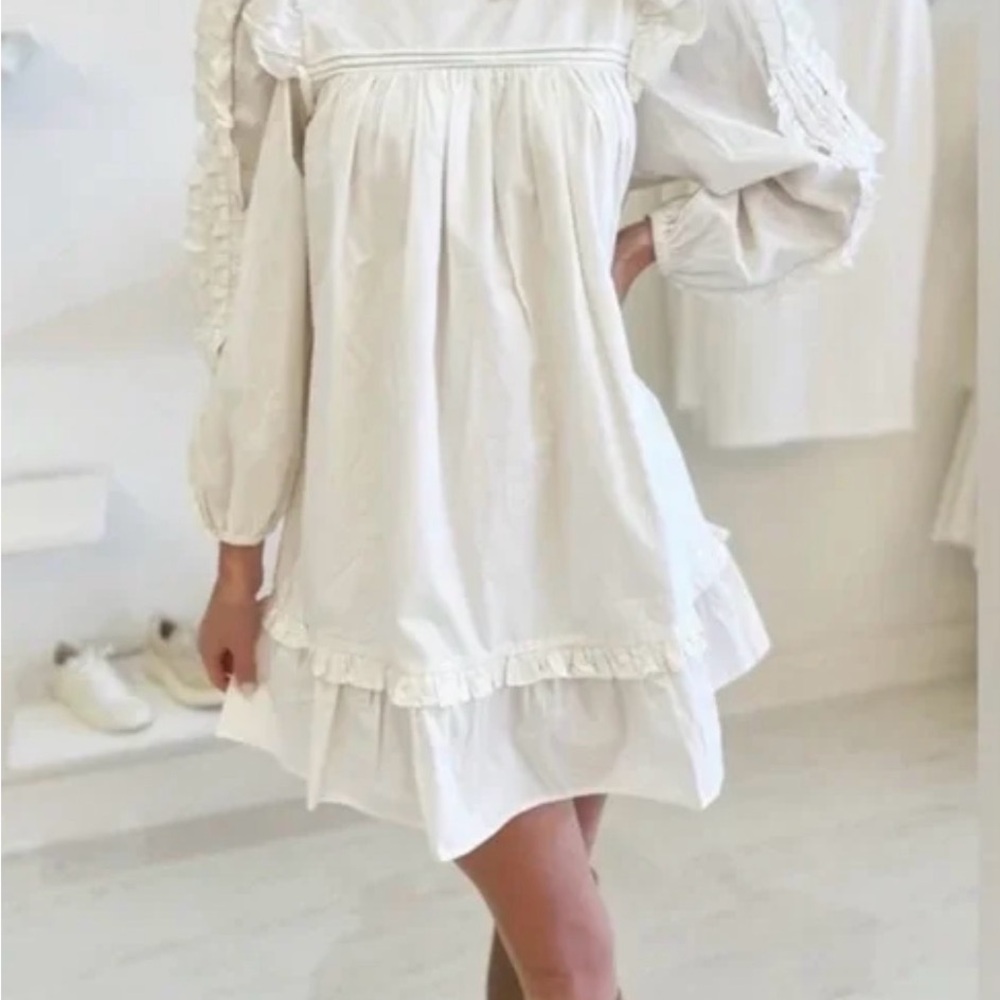 Cleobella Annabelle Ivory Ruffled Long Sleeve Dress